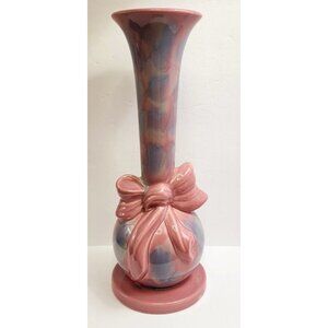 VTG Royal Haeger Hickman Large Bow Vase 14" Mauve Pink Purple USA #455 Pottery